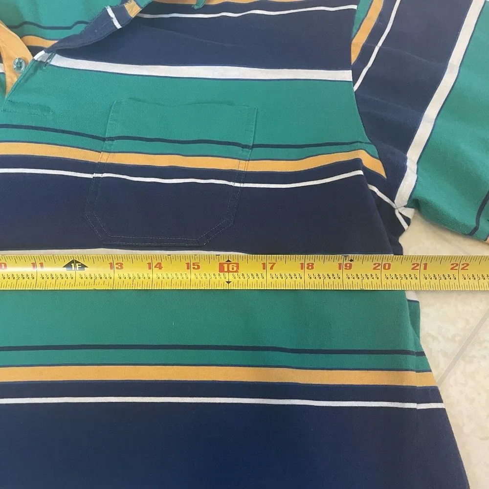 Vintage Polo Golf Shirt Par Four Men's Size Large Stripe 80s 90s Retro Button Up